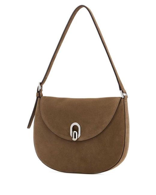SAVETTE Brown Suede Small Tondo Crossbody Bag