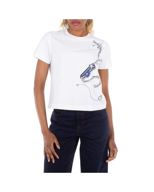 Burberry Blue Knight-Printed Crewneck Cotton T-Shirt for men