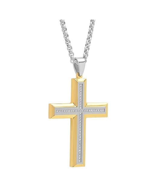 Robert Alton Metallic 1/4 Ctw Stainless Steel Diamond Cross Necklace for men