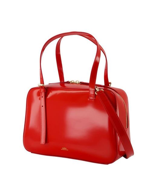 A.P.C. Red Polished Calfskin Top Handle Bag