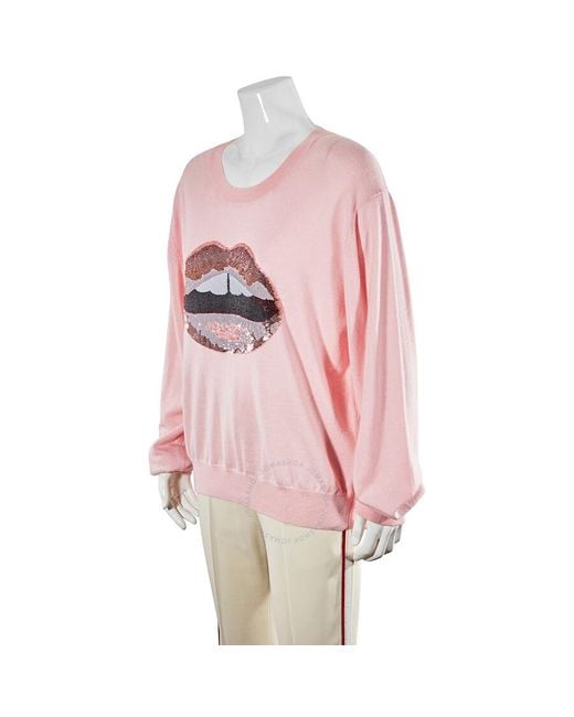 Markus Lupfer Pink Ladies Sequin Lips Sweater