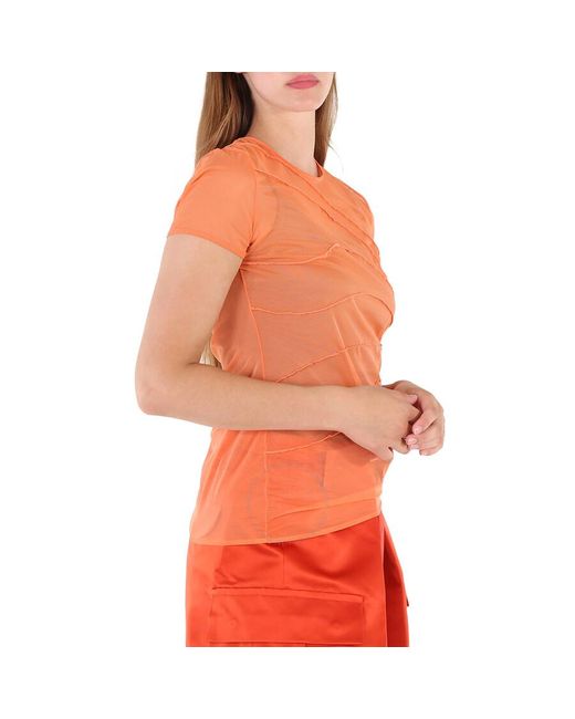 Wolford Orange Flamingo Tuck Sheer Soft Tulle Shirt