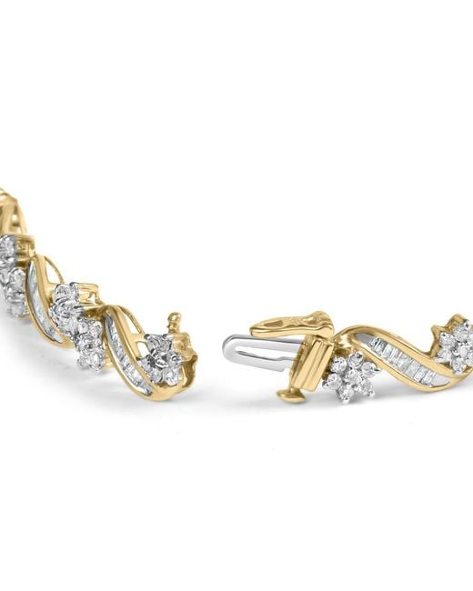 Haus of Brilliance Metallic 10K 3.00 Cttw Round-Cut And Baguette-Cut Floral Link 7.25" Bracelet (I-J Color, I1-I2 Clarity)