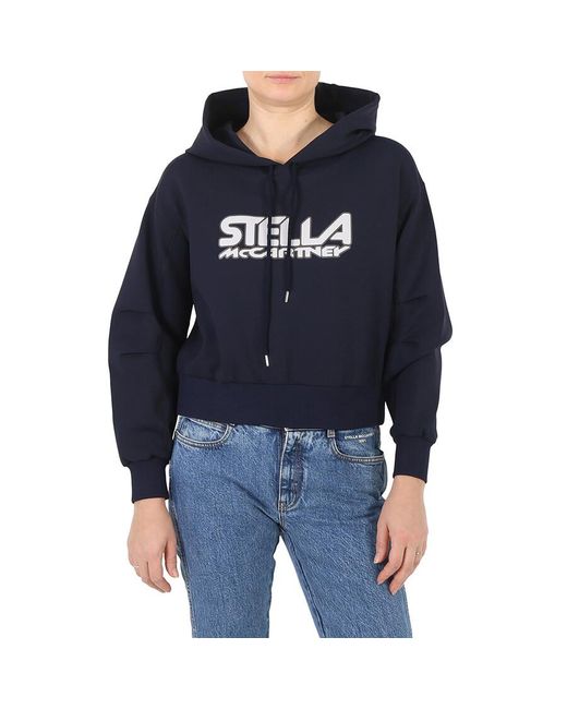 Stella McCartney Blue Navy Scuba Logo Print Hoodie