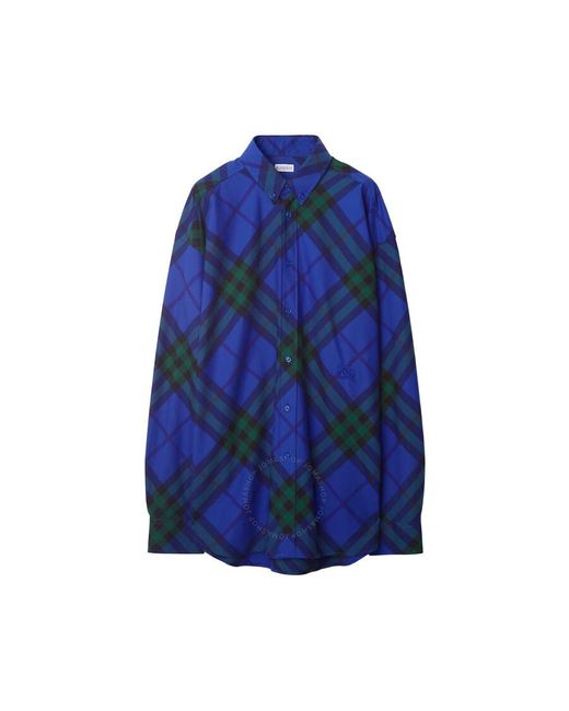 Burberry Blue Vintage-Check Patterned Button-Up Cotton Shirt for men