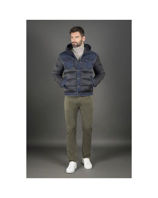 Moorer Blue Quilted Jacket With Denim Accents for men