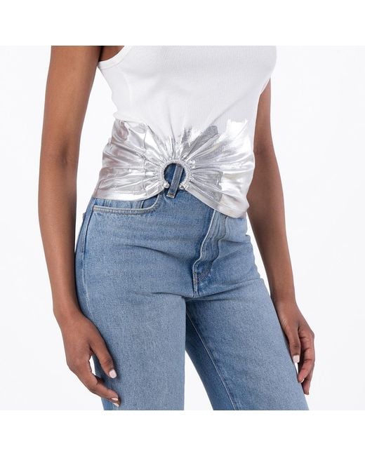 Rabanne Blue Sleeveless Coast Tank Top With Foil And Piercing Details