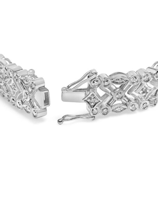 Haus of Brilliance Metallic 18K 3 3/4 Cttw Baguette And Round Diamond Art Deco Vintage-Inspired Link Bracelet