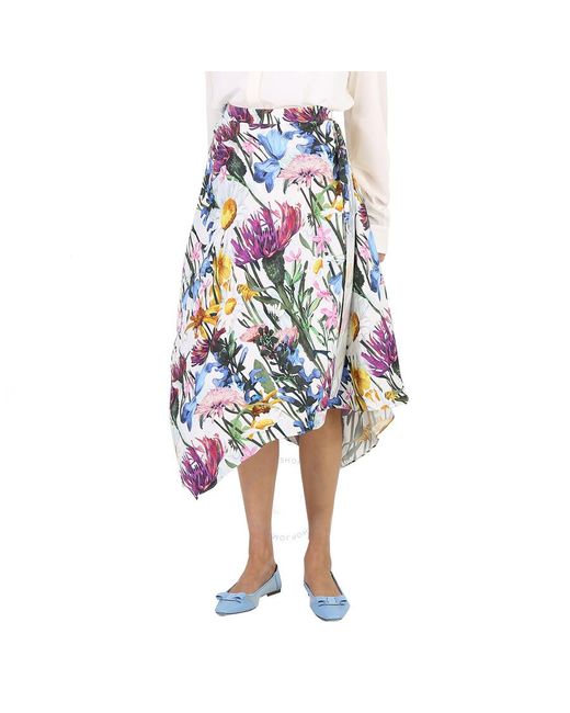 Stella McCartney Blue Asymmetric Floral Print Midi Skirt