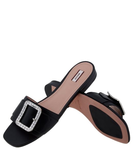 Bally Black Janna Crystal Buckle Slide Sandals