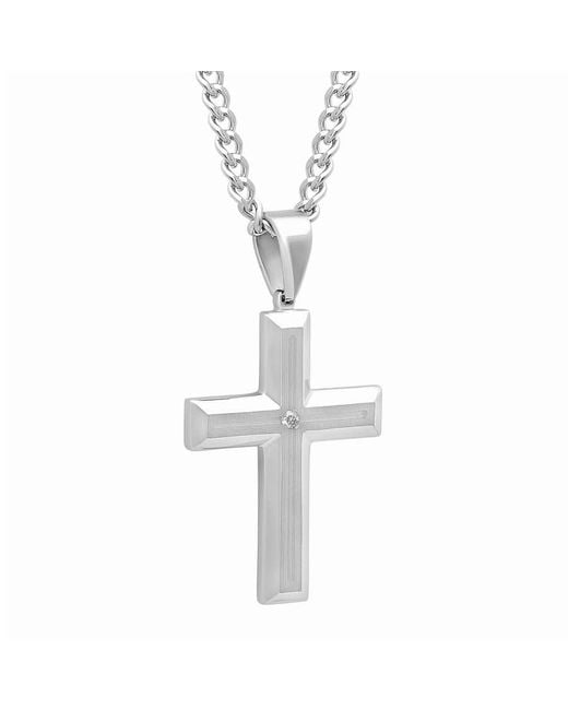 Robert Alton Metallic 03 Ctw Stainless Steel Diamond Cross Necklace for men