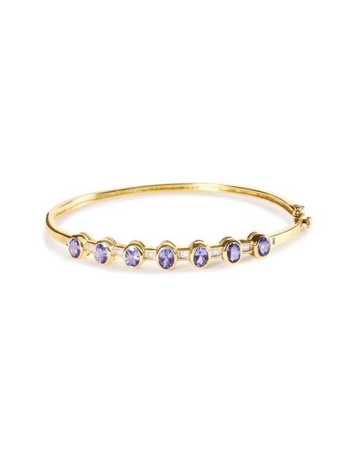 Haus of Brilliance Metallic 14K Alternating Bezel Set 5Mm Oval Shaped Tanzanite And 1/5 Cttw Diamond Bangle Bracelet (H-I, Vs2-Si1)