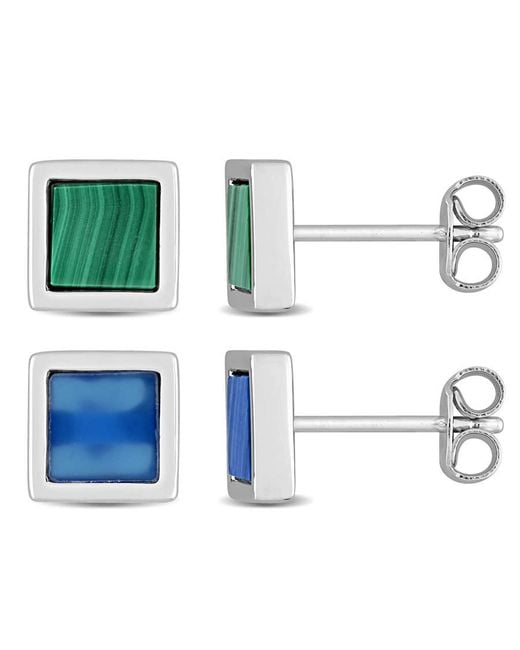 Amour Green 2-Piece Set 2Ct Tgw Agate And Malachite Square Stud Earrings for men