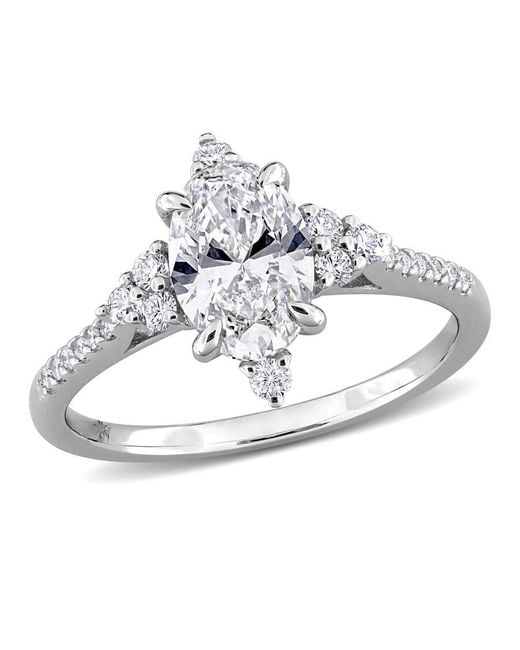 Created Forever Metallic 1 1/2Ct Tw Oval And Round-Cut Lab-Grown Diamond Engagement Ring