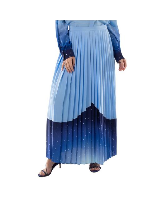 Burberry Blue Soft Cornflower Lise Constellation-Print Silk Ruffle Skirt, Brand Size 8 (Us