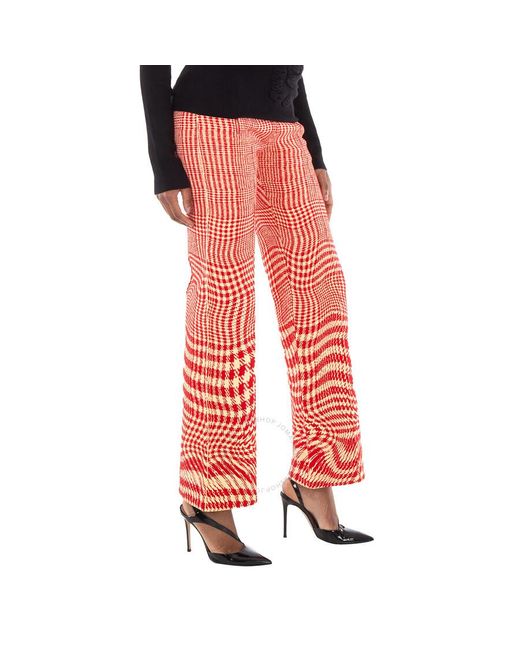Burberry Red Houndstooth Wool-Blend Trousers