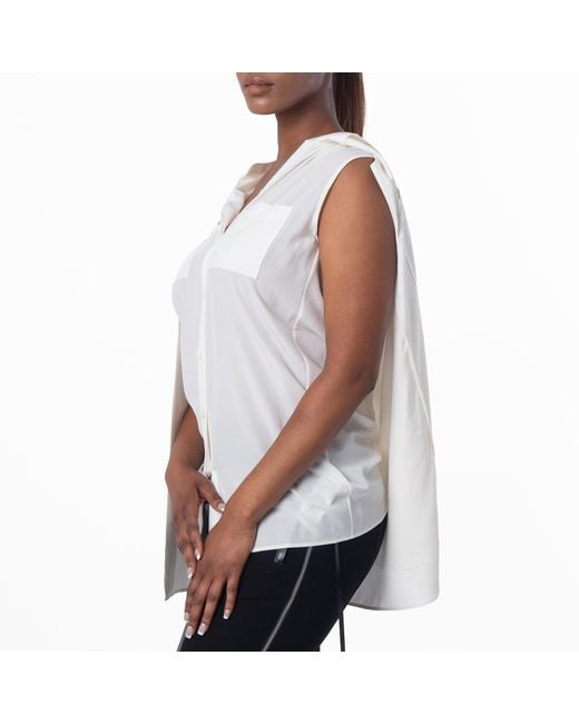 Burberry Gray Neutral Suziesl Crepe De Chine Logo Detail Sleeveless Silk Shirt, Brand Size 8 (Us