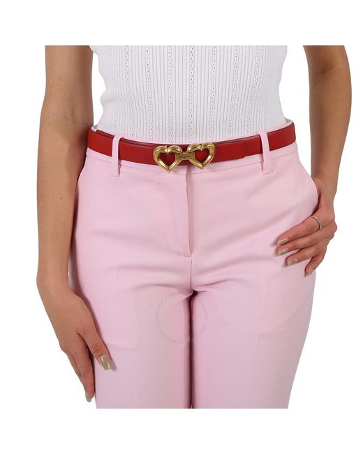Ferragamo Pink Salvatore Leather Heart Buckle Adjustable Belt