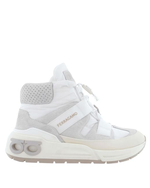 Ferragamo White Cosma High-Top Panelled Sneakers