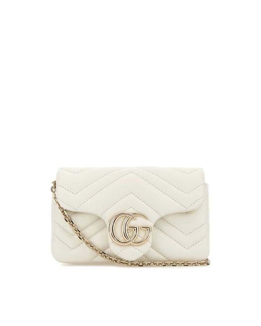 Gucci White Leather Mini Gg Marmont Shoulder Bag