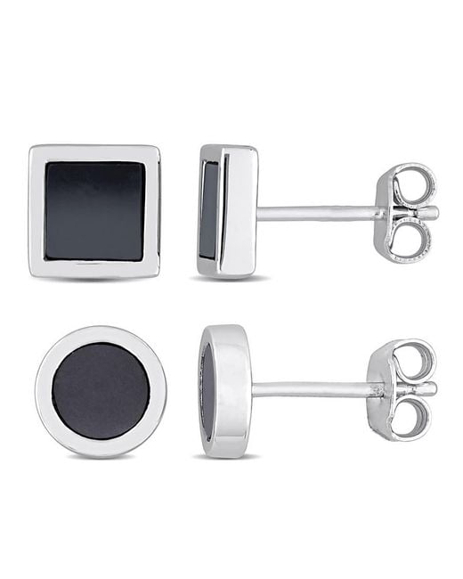 Amour Metallic 2-Piece Set 1 5/8Ct Tgw Hematite Square And Round Stud Earrings for men