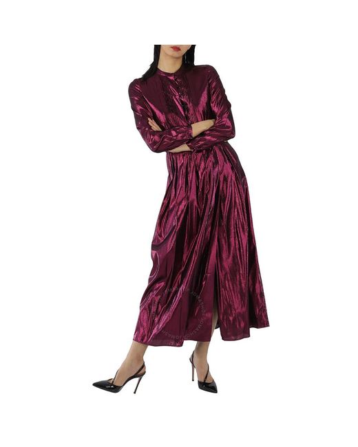 Burberry Purple Metallic Long Sleeve Pleated Dress