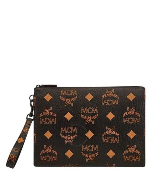 MCM Black Maxi Visetos Aren Wristlet Zip Pouch for men