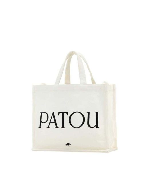 Patou White Canvas Shopping Bag Exterior: Cotton Borse A Mano