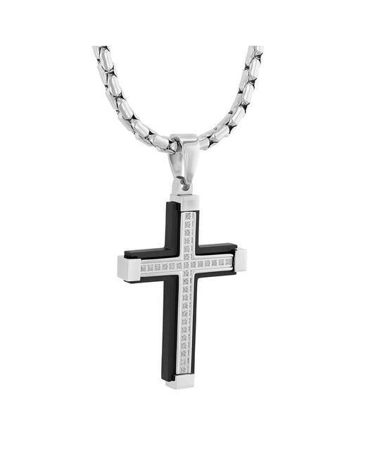 Robert Alton White 1/6Ctw Diamond Stainless Steel With & Finish Cross Pendant for men