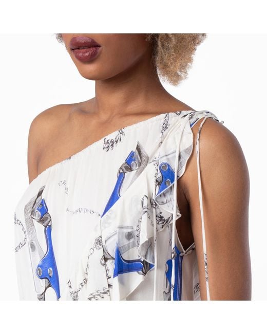 Burberry Blue Knight Hardware One-Shoulder Dress, Brand Size 4 Us