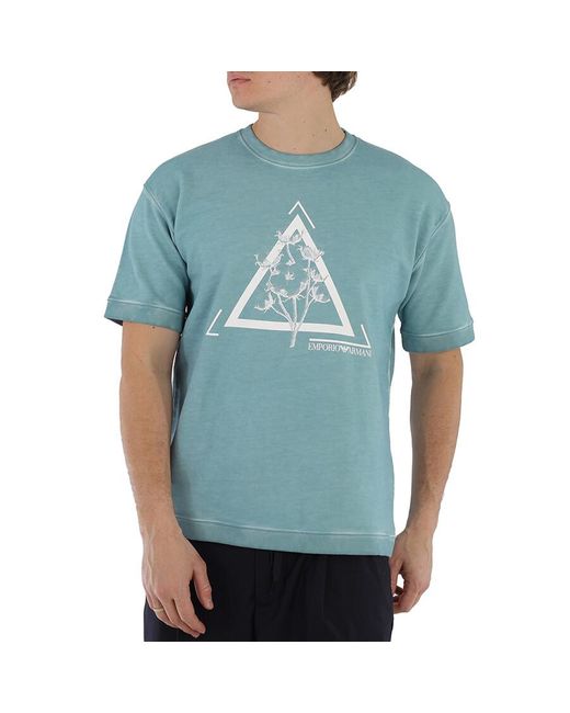 Emporio Armani Blue Graphic Print Jersey Fleece T-Shirt for men