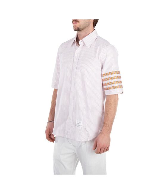 Thom Browne White Stripe Oxford 4-Bar Short Sleeve Shirt, Brand Size 2 for men