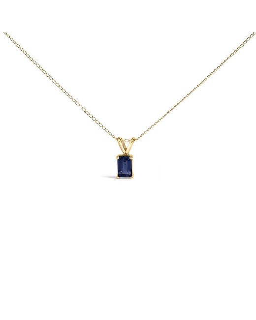 Haus of Brilliance Metallic 14K 6X4Mm Emerald Cut Sapphire Solitaire Pendant Necklace