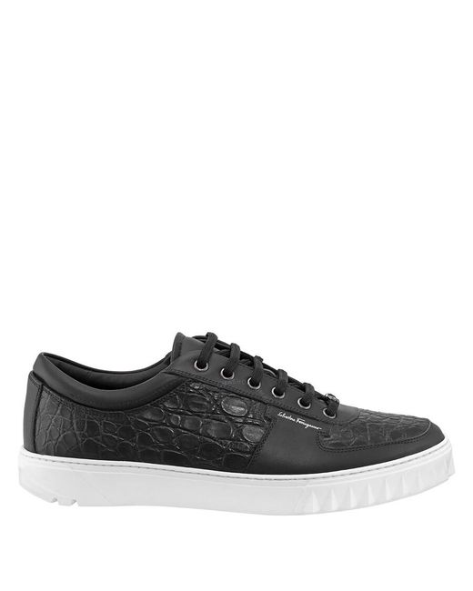 Ferragamo Black Salvatore Scuby Croco Leather Low-top Sneakers for men