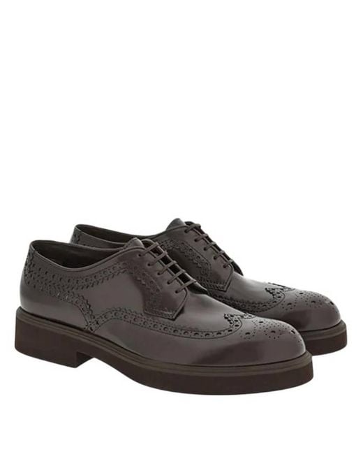 Ferragamo Brown Perforated Detailing Derby Shoes for men