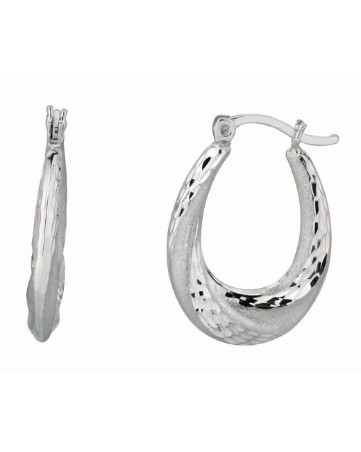 Tresorra Metallic Sterling Diamond Cut & Polished Twist Puffed Hoop Earrings