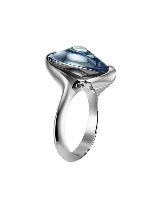 Baccarat Blue 'Fleur De Psydlic' Light Crystal Ring Size 5.5 2610653
