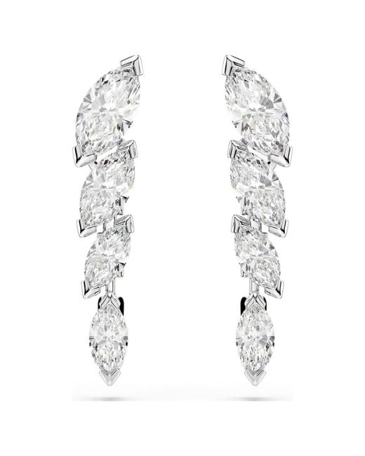 Swarovski White Mesmera Rhodium Plated Marquise Cut Earrings for men