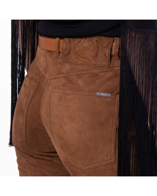 Ferragamo Brown Ferragamo Suede Flared Pants