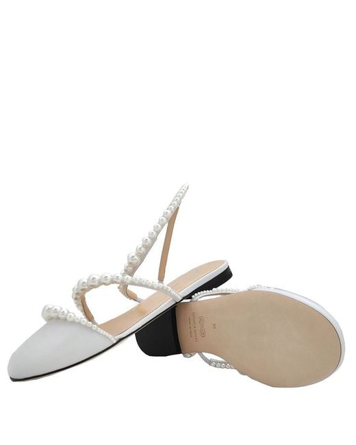 Mach & Mach White Pearl-Embellished Sirene Ballerina Shoes