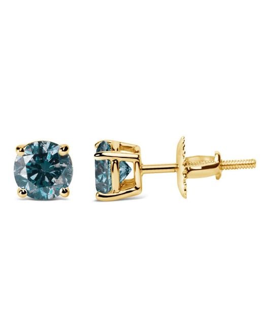 Haus of Brilliance Blue 14K 2.00 Cttw Round Brilliant-Cut Lab Grown Diamond Classic 4-Prong Stud Earrings With Screw Backs (Vs1-Vs2 Clarity)
