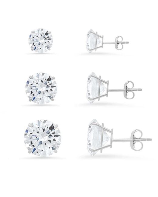 Kylie Harper White Sterling Set Of 3 Round-Cut Cubic Zirconia Cz Earring Set