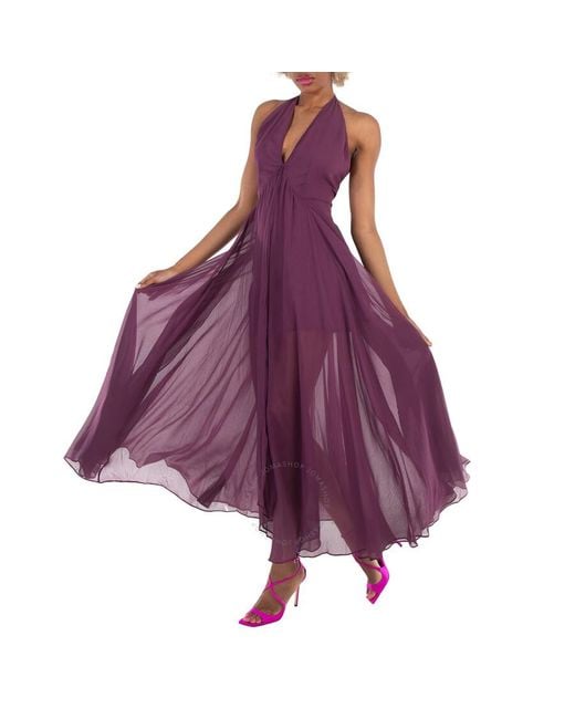 ROTATE BIRGER CHRISTENSEN Purple Chiffon Halterneck Dress