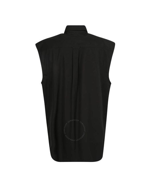 Burberry Black Cotton Poplin Panel Detail Sleeveles Shirt for men
