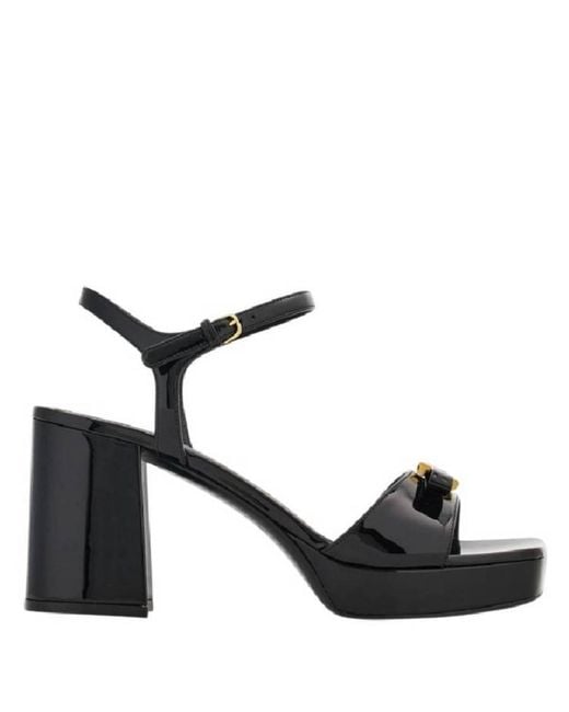 Ferragamo Black Platform Sandal With Mini Bow
