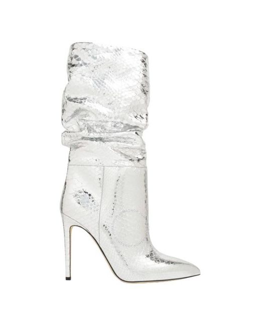 Paris Texas White Python-Embossed Slouchy Stiletto Boots, Brand Size 35 Us