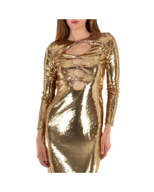 Burberry Metallic Corrine Sequin Cut-Out Maxi Dress