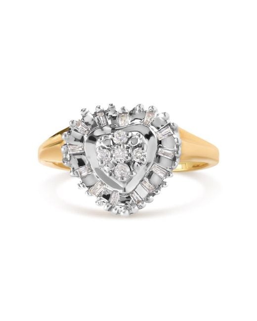 Haus of Brilliance Metallic 10K 1/4 Cttw Round And Baguette Cut Diamond Heart Shape Ballerina Ring (H-I Color, I1-I2 Clarity)