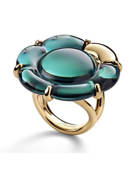 Baccarat Blue 's B Flower Vermeil Green Crystal Ring 2807623