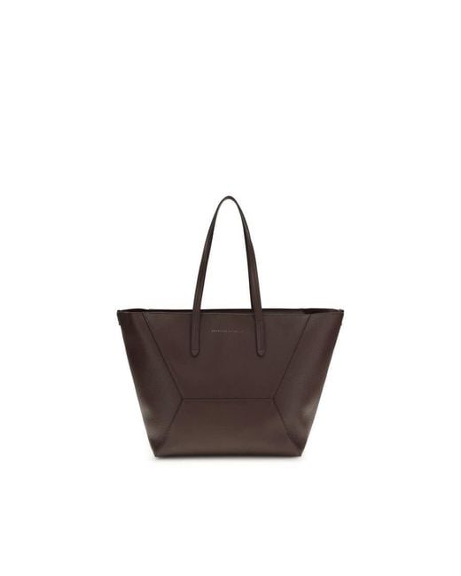 Brunello Cucinelli Brown Hammered Calf Leather Tote Bag